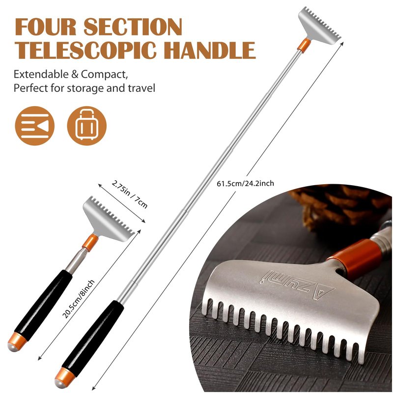 Azymi Large Back Scratcher, Strong Backscratchers for Men Women Extendable with Wider Rake Steel Claw-Wooden Handle- Massage Roller, Portable Metal Head Body Scratcher Massager