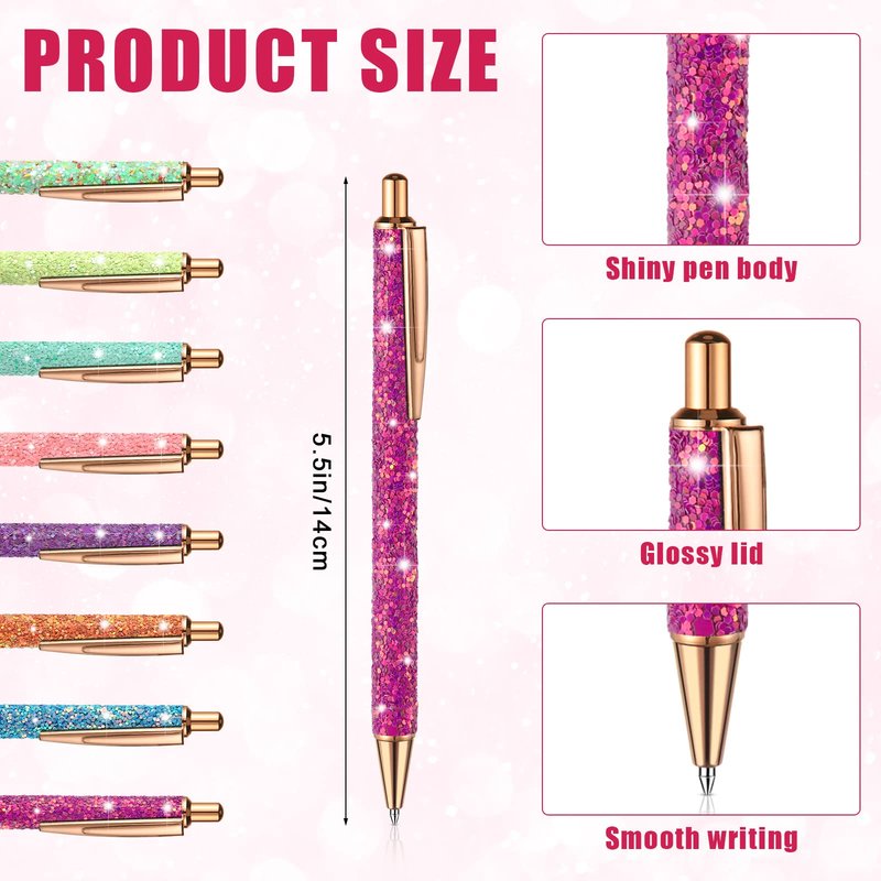 Sherr 16 Pcs Glitter Pens and Notebooks Set Mini Spiral Notepads Fancy Pens for Kids Girls Women Sparkly Sequins Journaling Ballpoint Christmas Birthday Gift Classroom Rewards(Classic Color)
