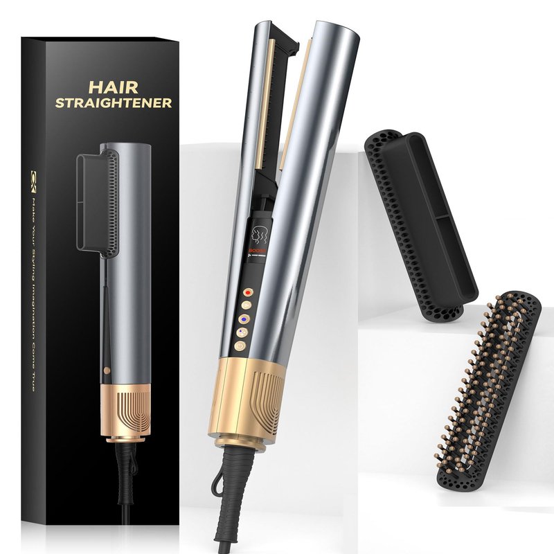 Hair Straightener 3 in 1 Wet to Dry High-Speed Airflow, Air Straightener Hair Dryer 2 Interchangeable Tool, No Heat Damage LCD Display Auto Shut-Off for All Hair Types