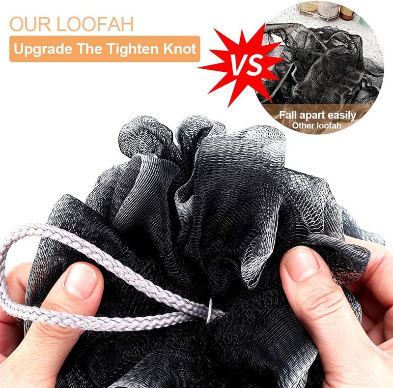 Novosun Loofah Bath Sponge Set - Extra Large Mesh Pouf Scrubber for Exfoliating & Cleansing | Pack of 4, XL 75g