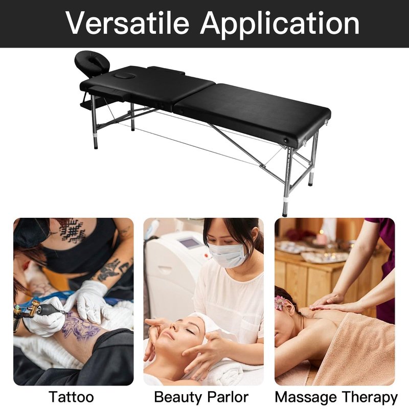 Lovswan Portable Massage Table, Foldable Height Adjustable Lash Bed for Salon and Spa, PU Leather Facial Tattoo Bed, Lightweight and Stable Esthetician Table (Black)