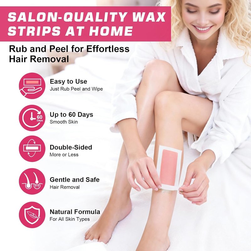 Skiennix 60 PCS Wax Strips for Hair Removal - 40 Facial & 20 Body Strips with Calming Oil Wipes