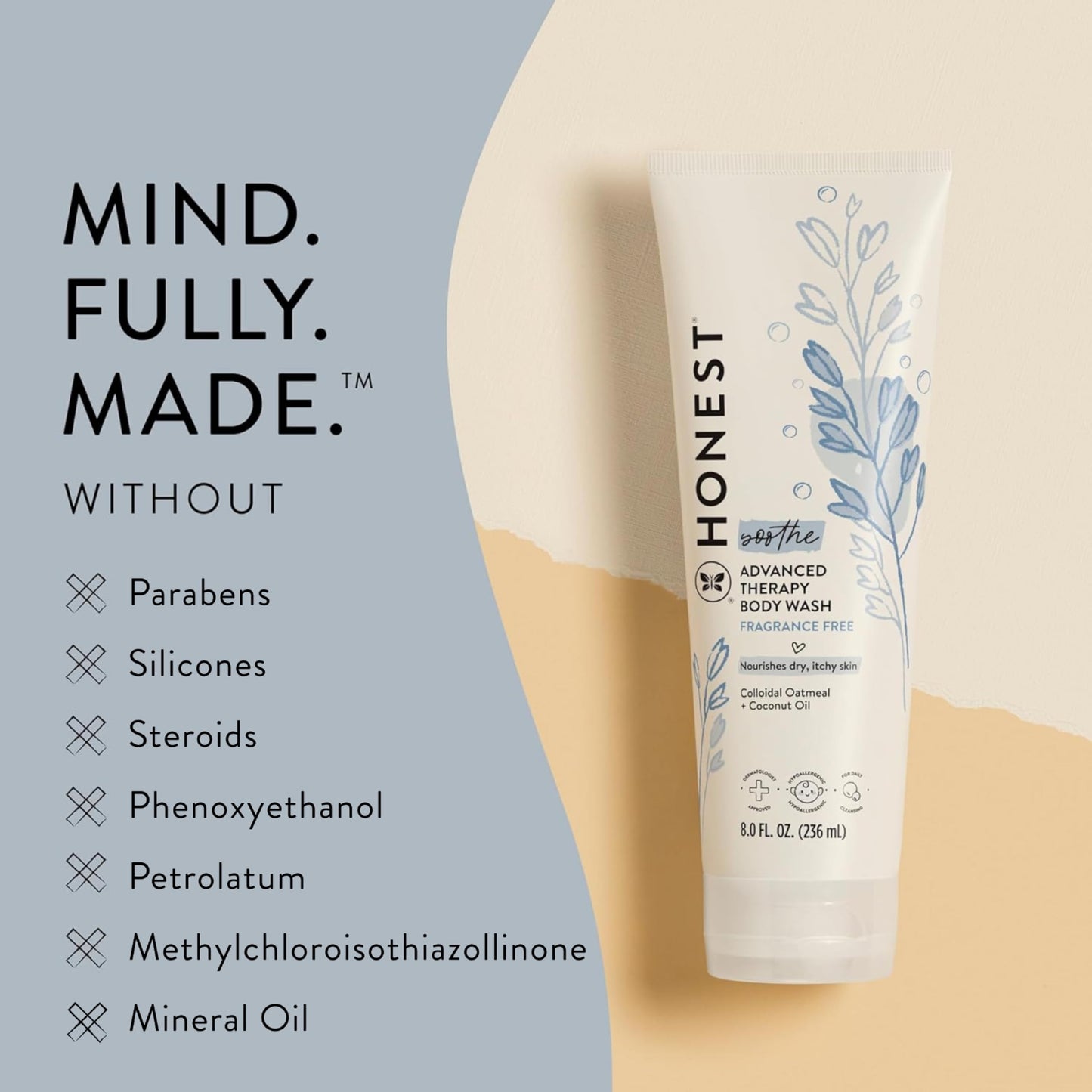The Honest Company Eczema Soothing Therapy Cleansing Body Wash, Naturally Derived Gentle for Baby, Prebiotics Colloidal, Oatmeal, 8 oz