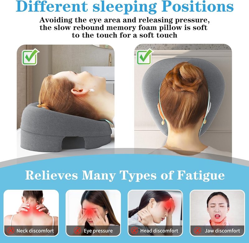 Skiennix Ergonomic Face Down Pillow - Memory Foam Design for Prone Sleepers & Spa Use | Grey