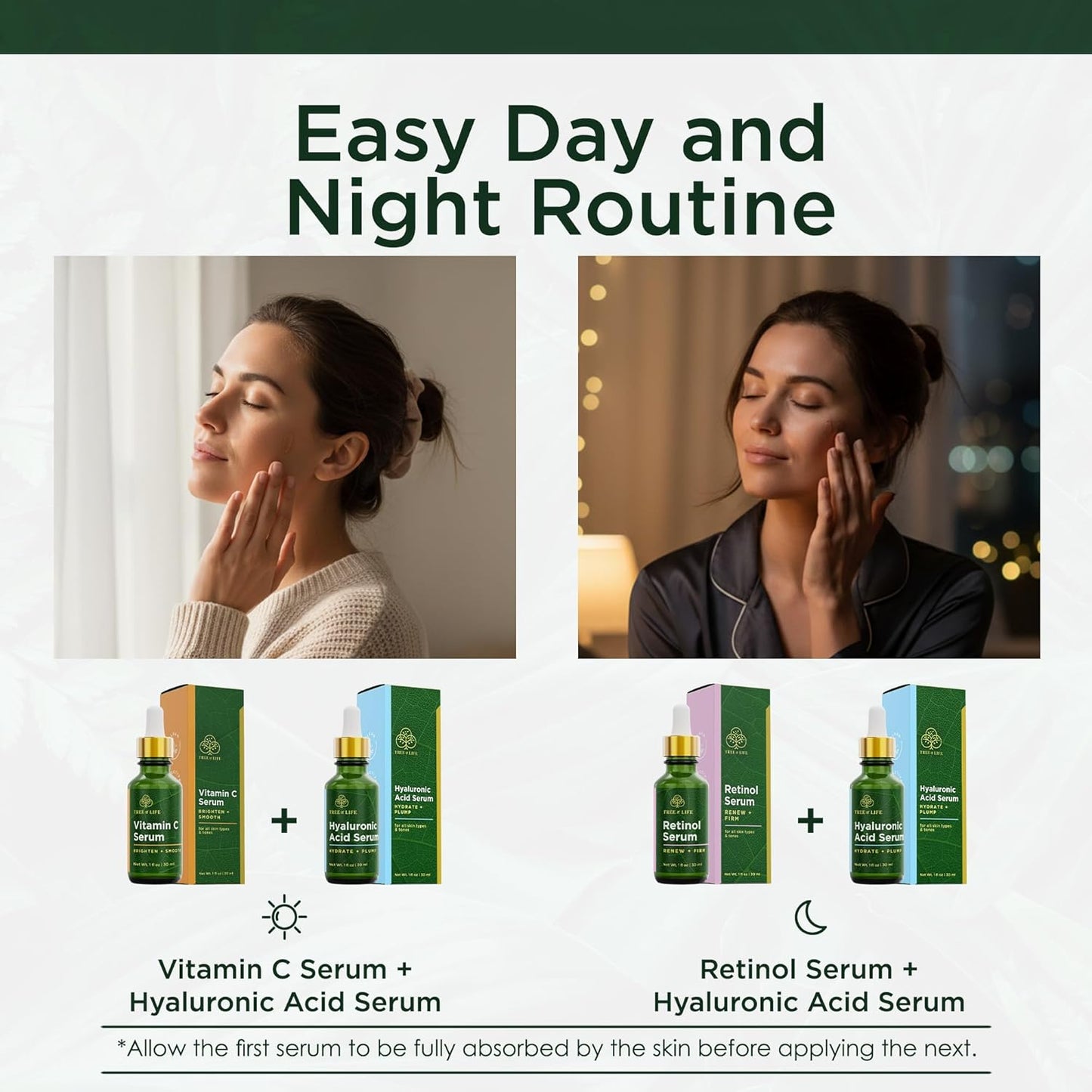 Skiennix Tree of Life Face Serum Set - Brightening Vitamin C, Retinol & Hyaluronic Acid - Anti-Aging Skin Care | 1 Fl Oz (Pack of 3)