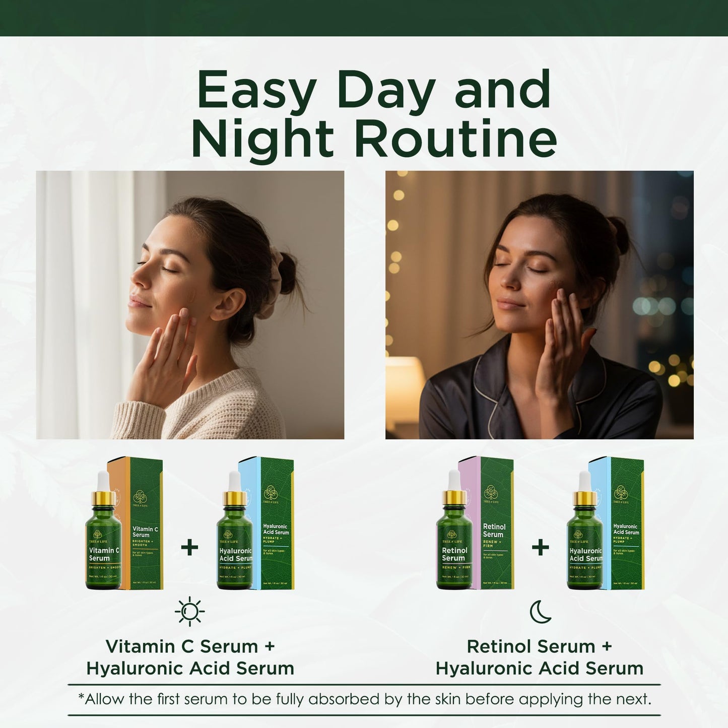 Tree of Life Face Serum Set - Vitamin C, Retinol & Hyaluronic Acid for Brightening, Firming & Hydrating - Anti Aging Skin Care Set - Dermatologist Tested - 1 Fl Oz (Pack of 3)