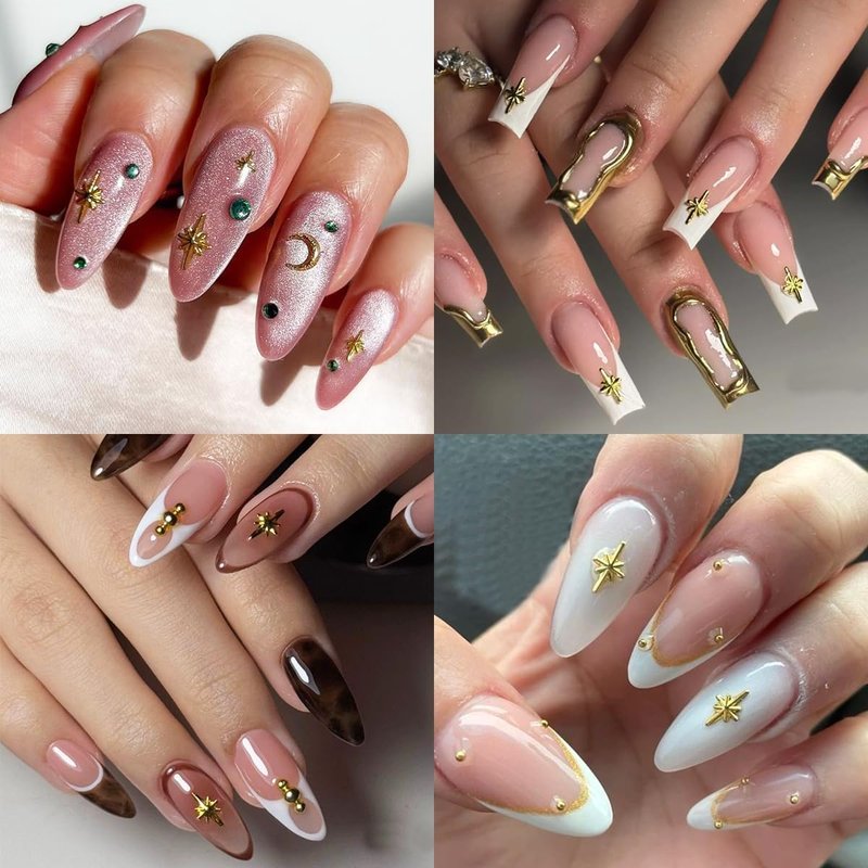 Gold Star Nail Charms - Twinkle Star Metal Studs & Rivets | 2 Boxes for Acrylic Nail Design