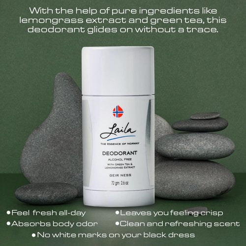 Geir Ness Laila Deodorant - With Green Tea And Lemongrass Extracts - Alcohol And Aluminum Free for Sensitive Skin - Long Lasting Fresh and Clean Scent