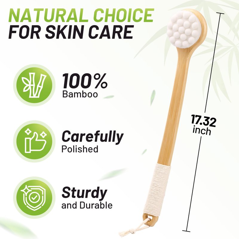 NURENDER Back Brush for Shower, 17.32'' Long Handle Soft Bristles for Sensitive Skin, Effective for Cleansing, Non Slip Grip, Wall Mounted Dry Quickly, Exfoliation Body Scrubber for Men/Women/Elderly