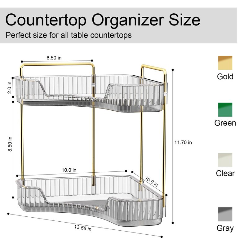 GTI 2 Tier Makeup Organizer, Large Capacity Bathroom Counter Organizer, Perfume Cosmetics Skincare Vanity Organizers, Dresser Countertop Organizer and Storage for Women (Gray)