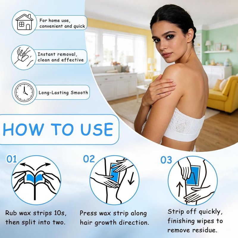 Face Wax Strips for Hair Removal, 40 Facial Waxing Strips for Women with Sensitive Skin, Gentle & Fast At-Home Wax Strips for Face & Body, Upper Lip, Arm, Leg, Bikini Line (Blue)