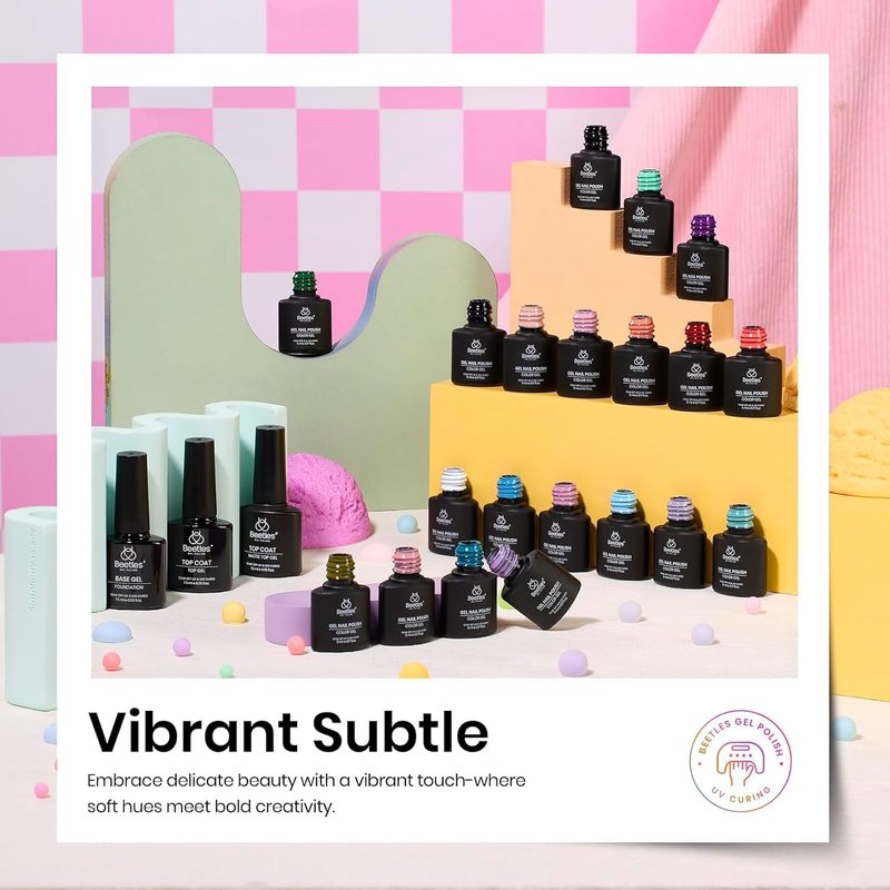 Beetles Summer Gel Polish Set - 20 Colors Red Green White Black Nude Summer Gel Nail Polish with Base Top Coat Trendy Colors Uv LED Lamp Salon DIY at Home Nails Gifts for Women Vibrant Subtle