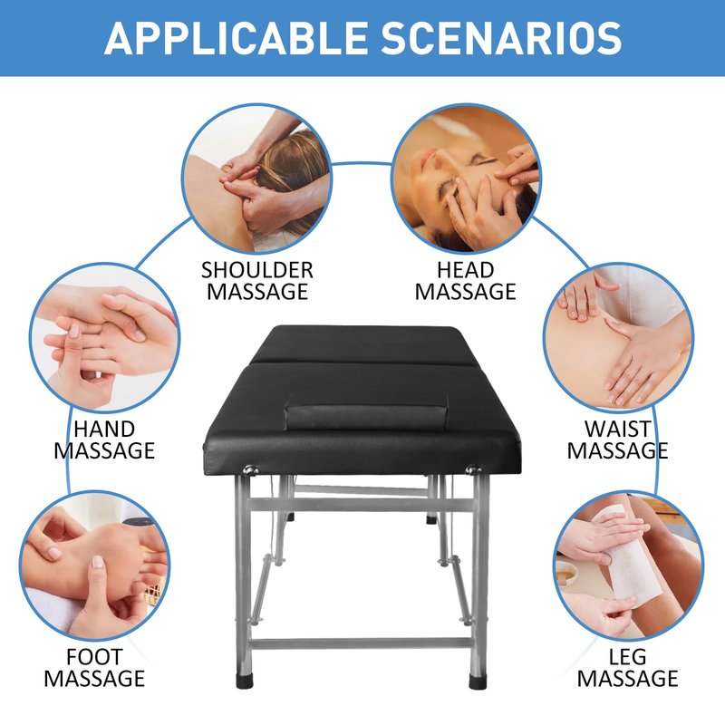 Senrob Portable Folding Massage Table – 2-Section Lightweight Salon & Spa Bed for Tattoo, Facials, Massage Therapy – Foldable Beauty Table for Home & Professional Use (Black)