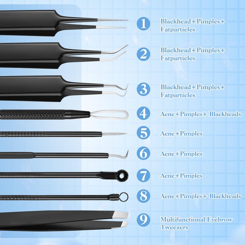 HairChrysm 9 PCS Blackhead Extraction Tool Kit, Blackhead Remover Tool Comedones Extractor Acne Removal Kit for Nose Face