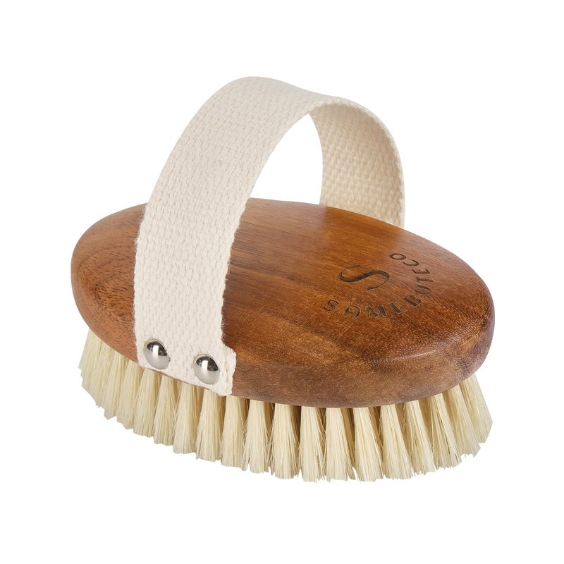 SAMEBUTECOBody Brush Solid Acacia Wood Boar Long Bristles Bath Brush for Skin Exfoliation,Lymphatic Drainage Improvement Oval Shape Dry Brush Comfort to Hold Works