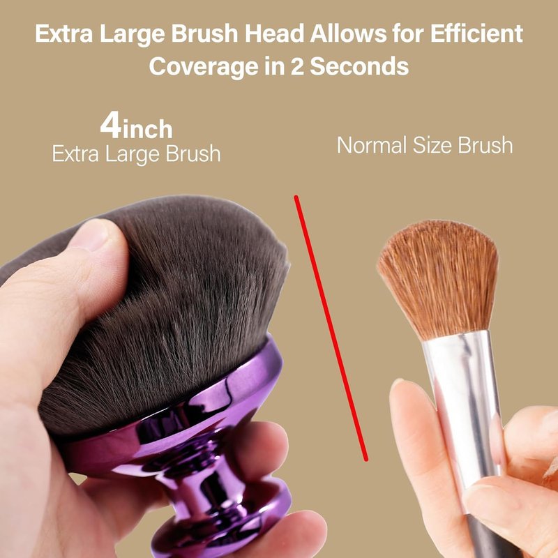 Extra Large Body Makeup Brush - Kabuki Brush for Self Tanner & Bronzer | 4-Inch Wide Head for Even Application - Purple