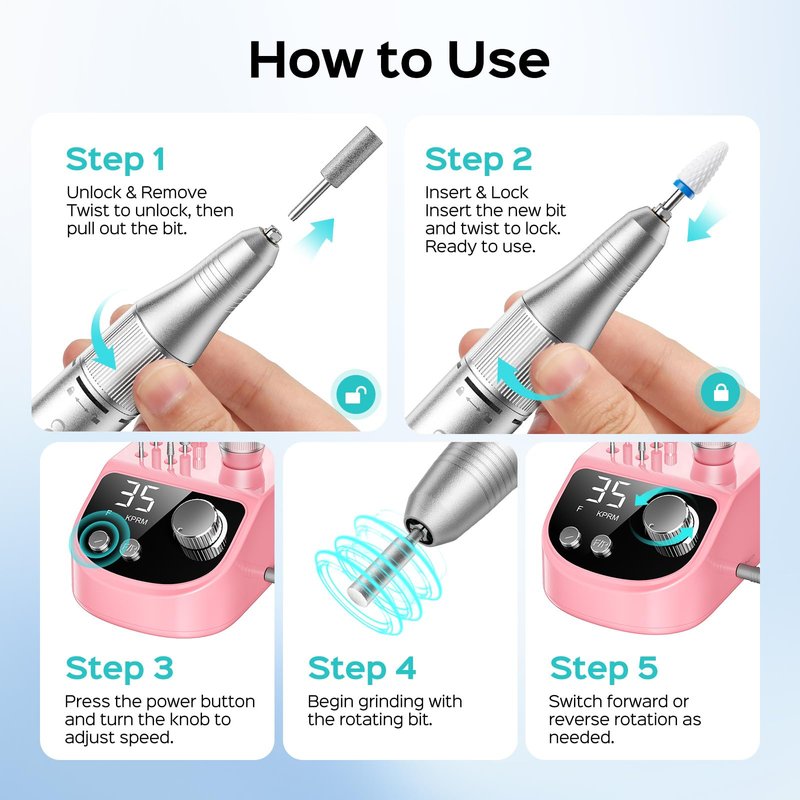 COSLUS E50 Professional Electric Nail Drill: Upgraded Steady Power with LED Display for Acrylics, Gel, Natural Nails - Easy to Use for Women, Nail Art Practice, Desktop Nail File at Home DIY or Salon