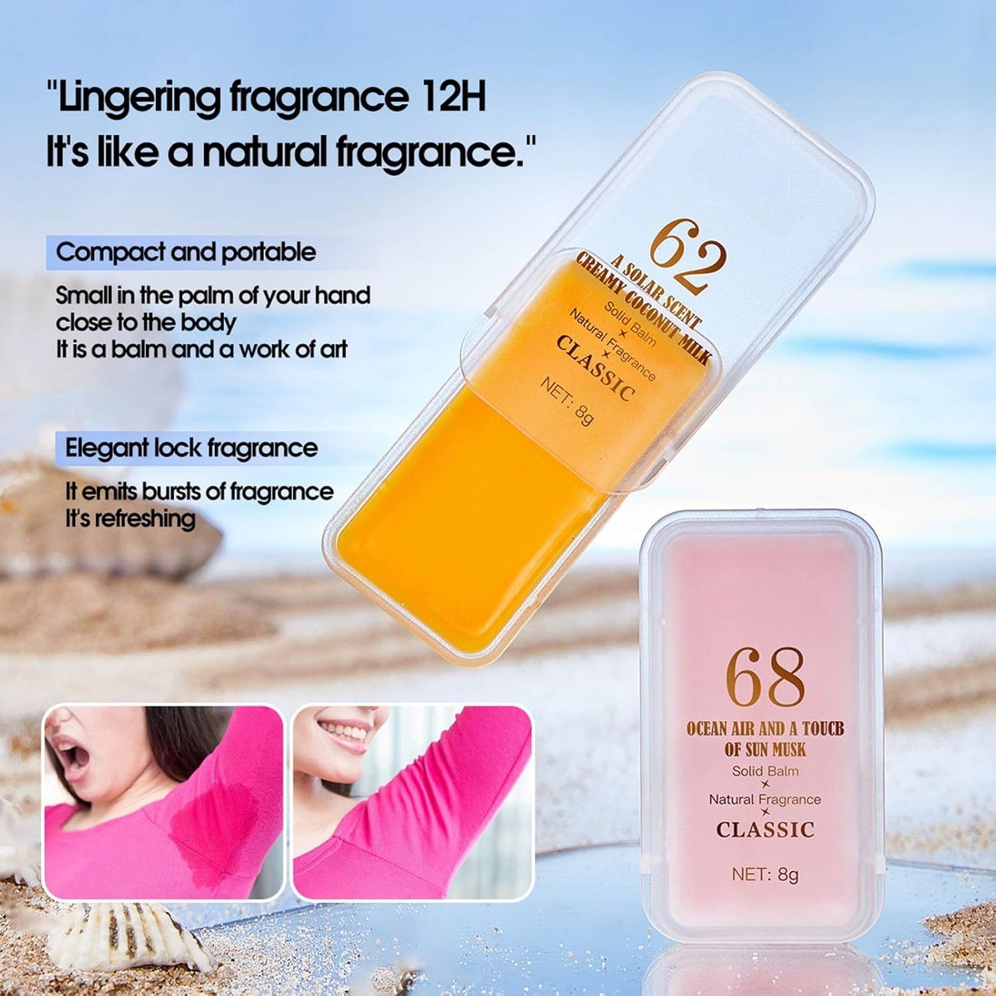 Solid Perfume Balm Womens Portable Travel Perfumes Set Natural Long Lasting Fragrances Mini Perfume Wax Gifts Non Sticky, 3 Scents of Ocean, Coconut, Jasmine