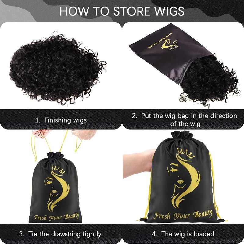 AIHOPESTO Silk Satin Pouches with Drawstring - Soft Hair Packaging Bags for Bundles, Wigs, Tools & Salon Use (6 PCS Black)