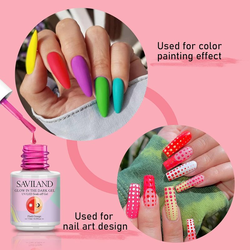 SAVILAND Glow in The Dark Gel Nail Polish Set | 12 Luminous Neon Colors for DIY Nail Art