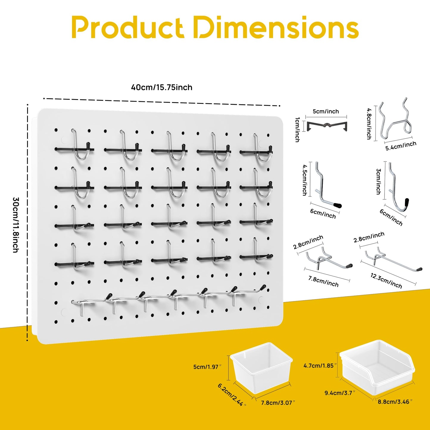 PHX Grove Peg Board for Tools, 6 Pack Metal Pegboard Wall Organizer with Hooks,12"×16" White Pegboard Panels for Walls Home, Garage Tool Storage, Kitchen, Office Organization, Craft Room