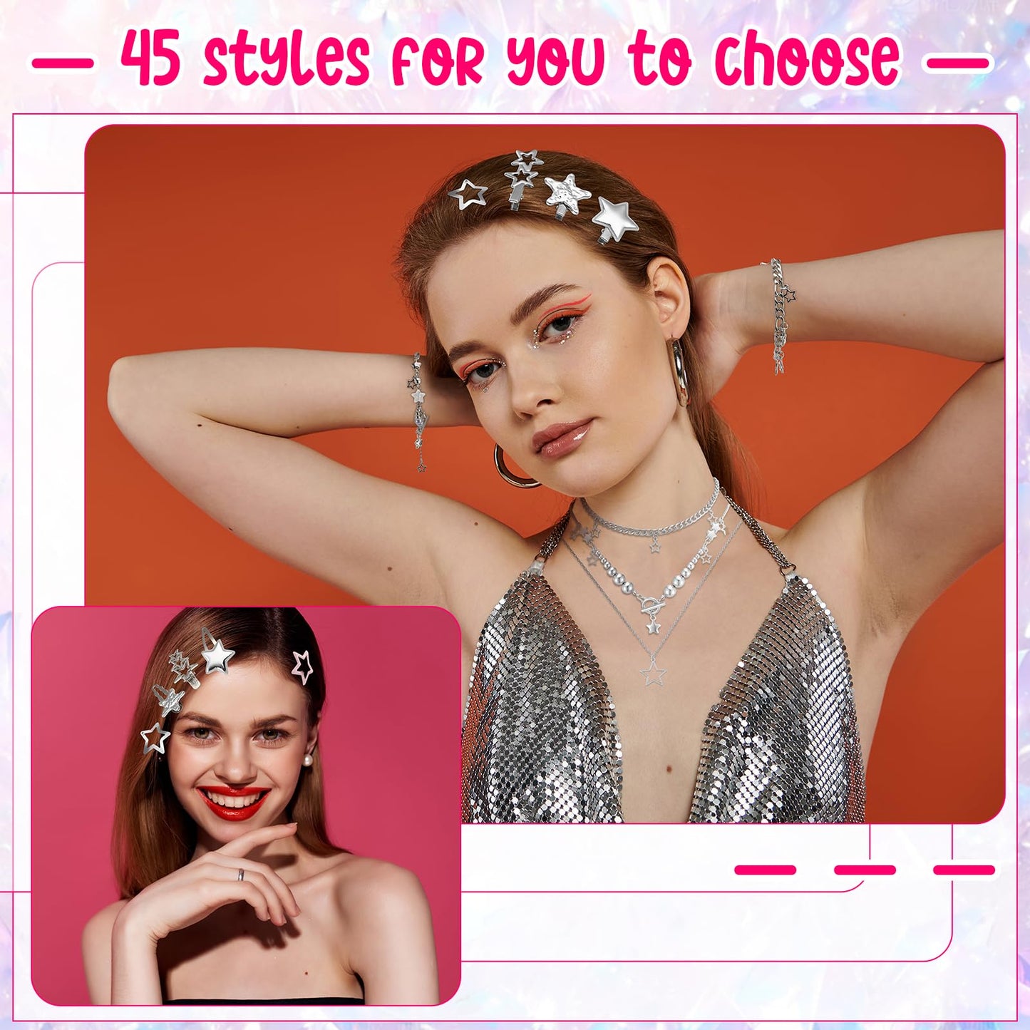 ZhouBoat 45PCS Y2K Hair Clips for Women Girls Star Barrettes Necklace Bracelets Set Kawaii Retro 2000s Hair Accessories Festival Rave Grunge Aesthetic