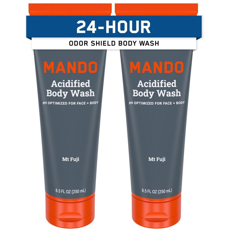 Mando Odor Shield Body Wash - 24 Hour Control - Removes Odor Better than Soap - SLS Free, Paraben Free, Skin Safe - 8.5 Ounce (Pack of 2) (Mt Fuji)