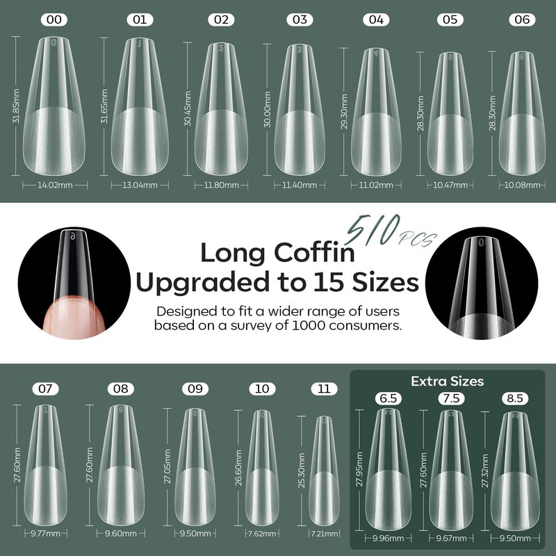 Nail Gel Kit - 9-in-One Acrylic Coffin Nails with UV Light & 500pcs Tips | DIY Salon Extensions