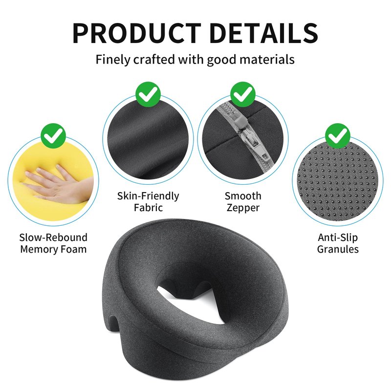 OSZZT Prone Massage Pillow for Facial Support，Prone Pillow for Eye Surgery，Detachable Cover，Facial Ventilation Hole Design (Dark Grey)