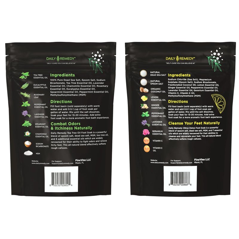 DAILY REMEDY Tea Tree Oil & Citrus Foot Soak Set, Pack of 2, for Foot Pain, Odor, Sore Feet, Athlete’s Foot, Soften Calluses - Natural Blend & Salts, Made In USA