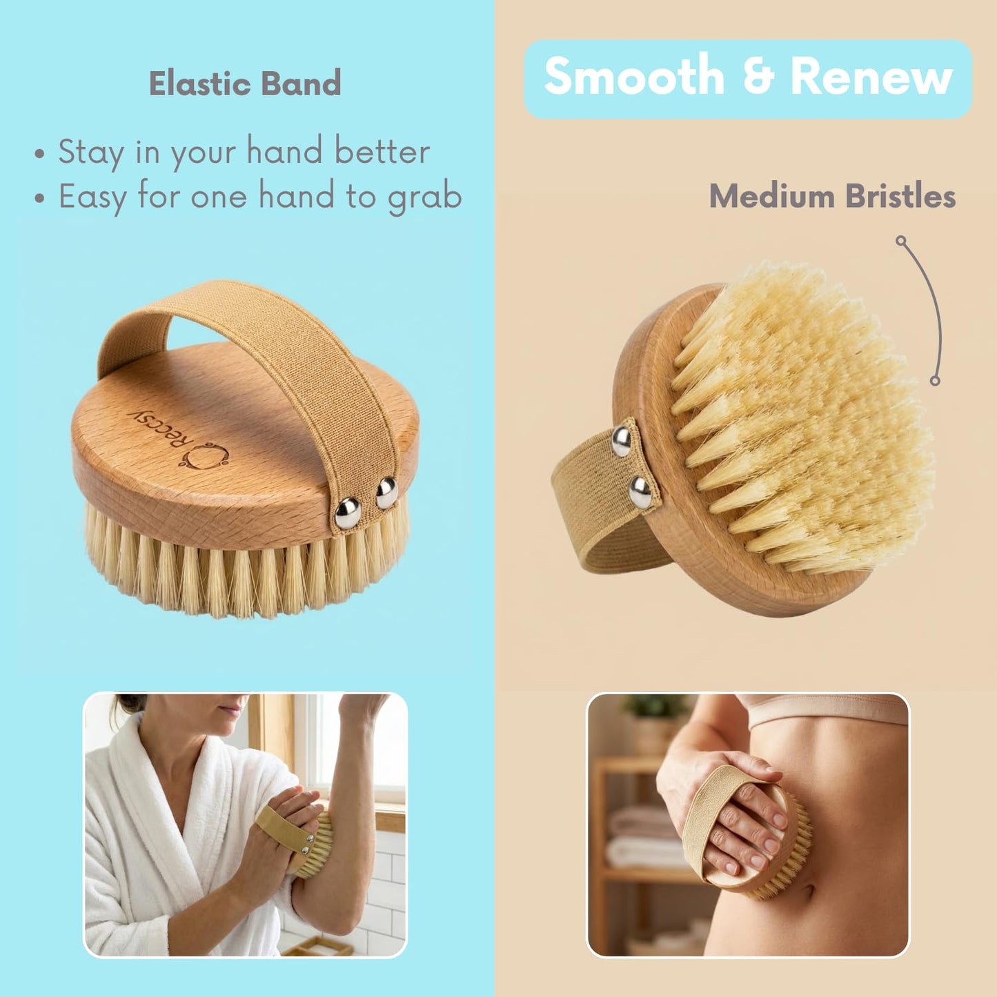 4pcs Dry Brushing Body Brush Set for Lymphatic Drainage-Natural Bristle Dry Skin Brush +Facial Dry Brush for Face+Dry Skin Exfoliating Scrubber+Wood Therapy Massage Tool. Gua Sha, Anti-Cellulite.