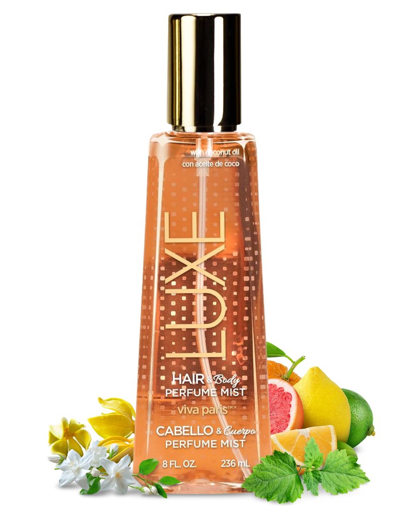 Luxe Perfumery Viva Paris Hair & Body Perfume Mist – Citrus Floral Fragrance with Jasmine, Ylang-Ylang & Patchouli – Hydrating Coconut Oil & Glycerin, Lightweight Daily Mist for Women, 8 Fl Oz