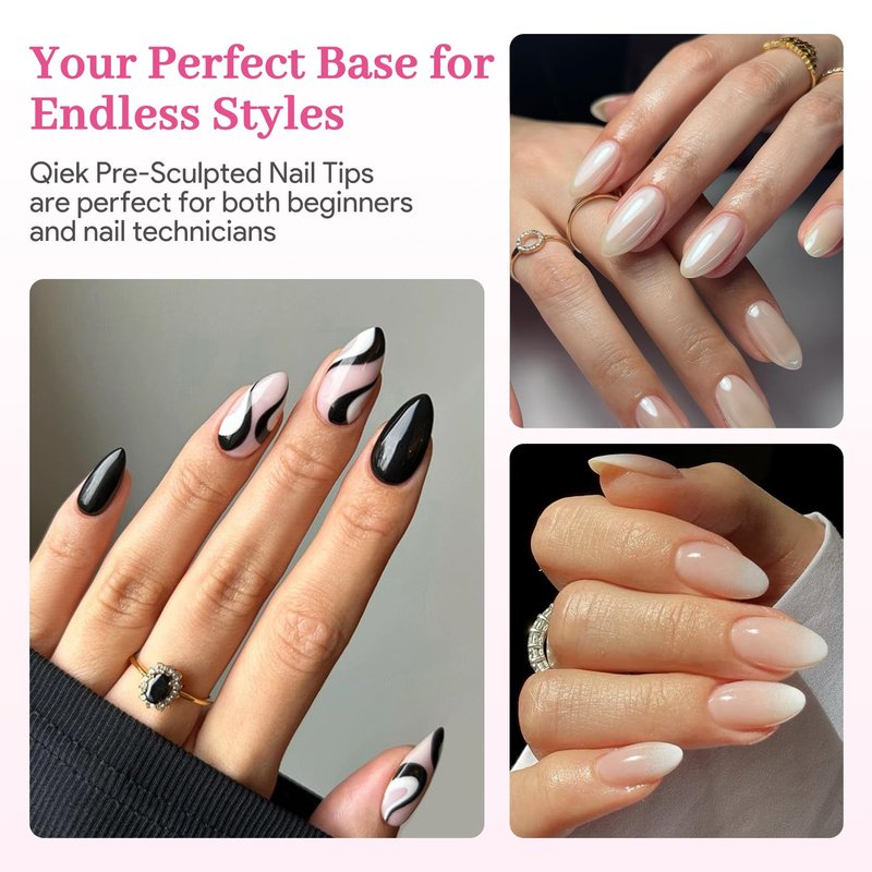 Qiek Short Almond Pre-Building Nail Tips, 15 Sizes 240 PCS Pre-shaped Apex Clear Soft Press On Fake Nail Half Matte Gel Nail Extensions Strong Thick Acrylic Tip for DIY Beginners & Salon Manicure