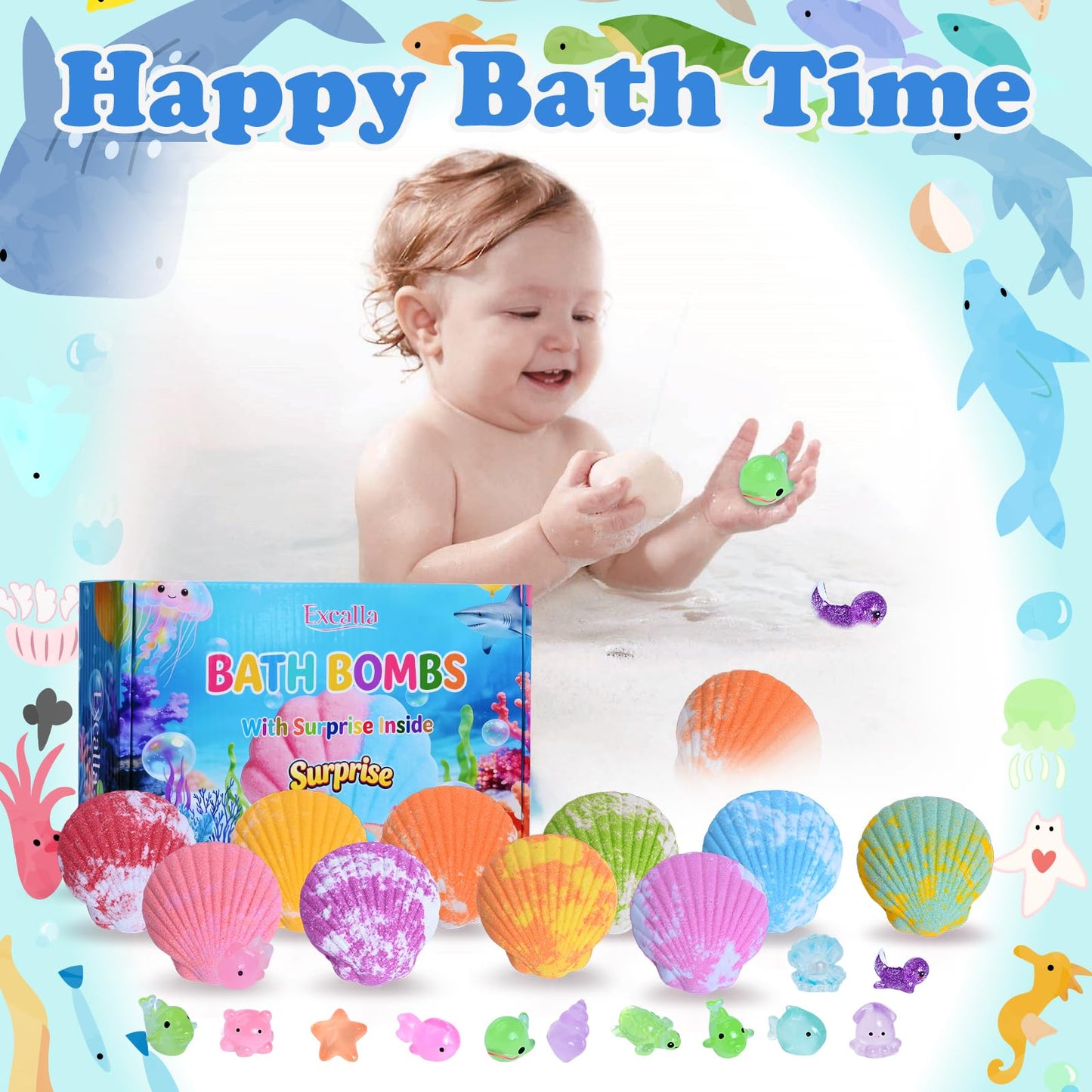 Bath Bombs for Kids with Toys Inside for Girls Boys - 10 Handmade Bubble Bath Fizzies Bomb with Surprise Sea Animals Toys, Easter Birthday Christmas Gift Set for Kids
