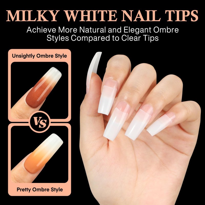 Luckyfairy 504PCS Half Cover False Nails Tips Acrylic Nail Tips Artificial False Nails Lady French Style Tip Acrylic Fake Nails For Nail Extensions Art Salon Home DIY