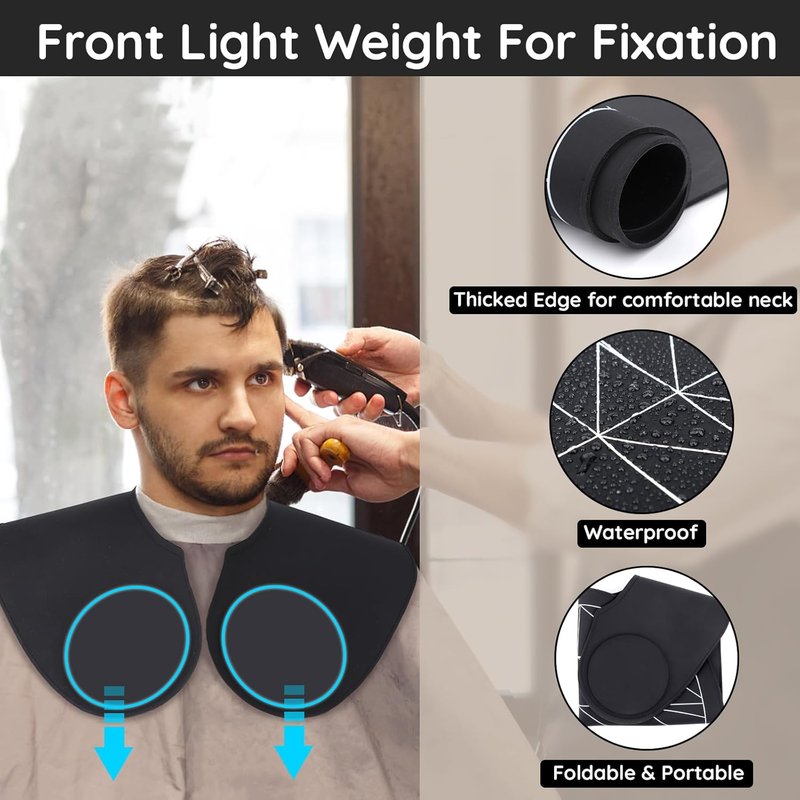 Hair Cutting Guide Mat - Waterproof Silicone Cutting Mat for Professionals | Black, Longer Design with Weighted Neck Wrap