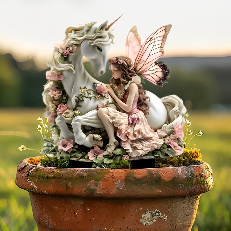 Fairy and Unicorn Acrylic Garden Stake, Indoor and Outdoor Garden Acrylic Decoration, Suitable for Flower Pots and Landscape Beautification, Suitable for Courtyards and Lawn