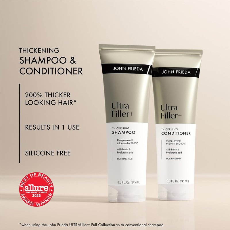 John Frieda ULTRAfiller+ Thickening Shampoo & Conditioner Set - Boost Volume for Fine Hair | 8.3 Fl Oz, 2-Pack