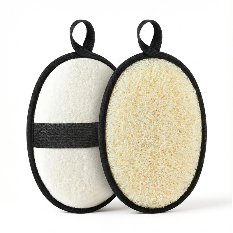RIYNIBIY Natural Loofah for Men, 2PCS Black & White Set Egyptian Luffa Body Scrubber for Shower & Bath, Quick-Drying Exfoliating Sponge Pad for Men's Hygiene & Body Care - Travel Essentials & Gym Tool