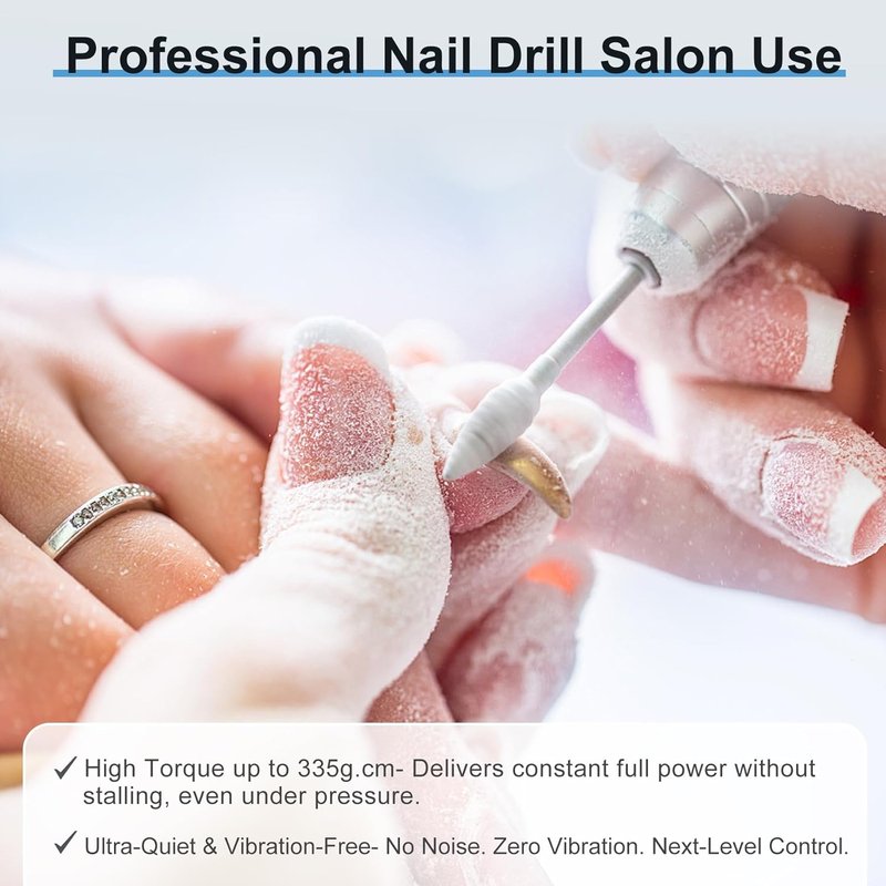 Professional Nail Drill - 40000RPM Cordless Electric Nail File for Manicure & Acrylic Gel Removal | Rechargeable, Vibration-Free, Silver