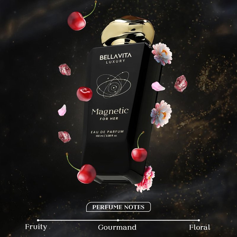 Bellavita Luxury Magnetic for her Eau de Parfum | 100 ml (3.4 fl.oz.) | Perfume for Women | Floral-Gourmand, Cassis, Rose, and Caramel Notes | Long Lasting Women's Day Special Fragrance
