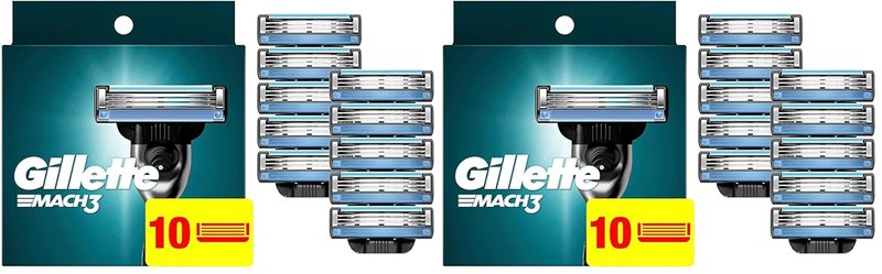 Gillette Mach3 Razor Refills for Men, 10 Razor Blade Refills, (Pack of 2)