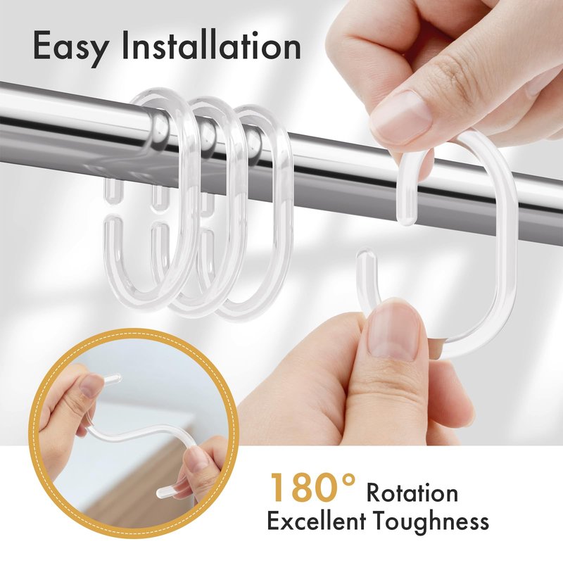 Amazer Plastic Shower Curtain Rings, Shower Curtain Hooks, 24 Pcs C Shaped Shower Hooks for Shower Curtain, Clear Shower Curtain Hooks for Bathroom