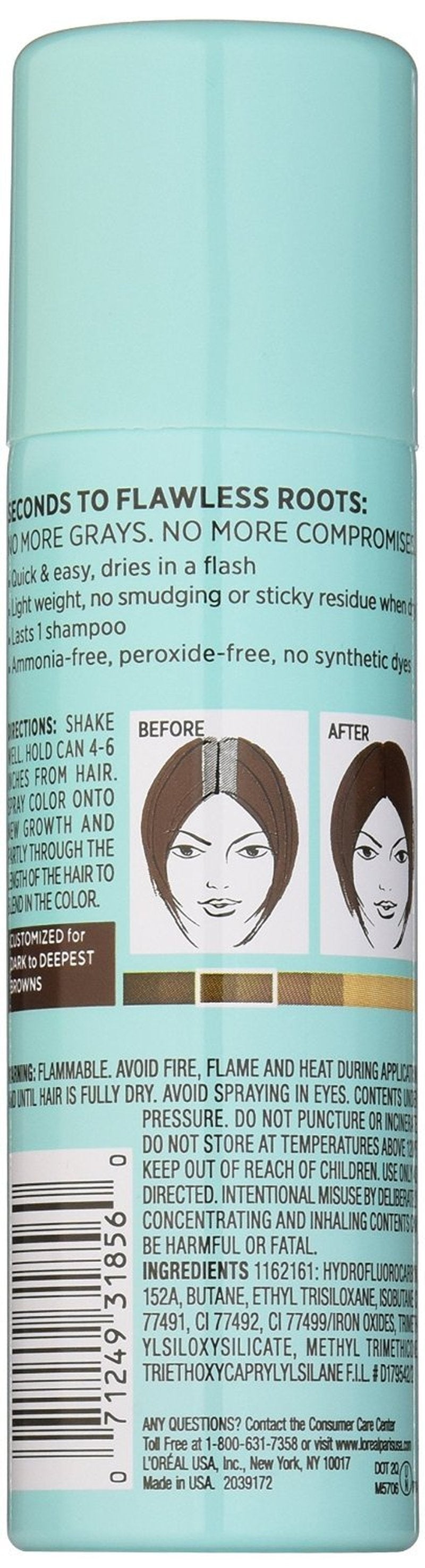 L'Oreal Paris Magic Root Cover Up Spray - Dark Brown Gray Concealer, 2 oz.