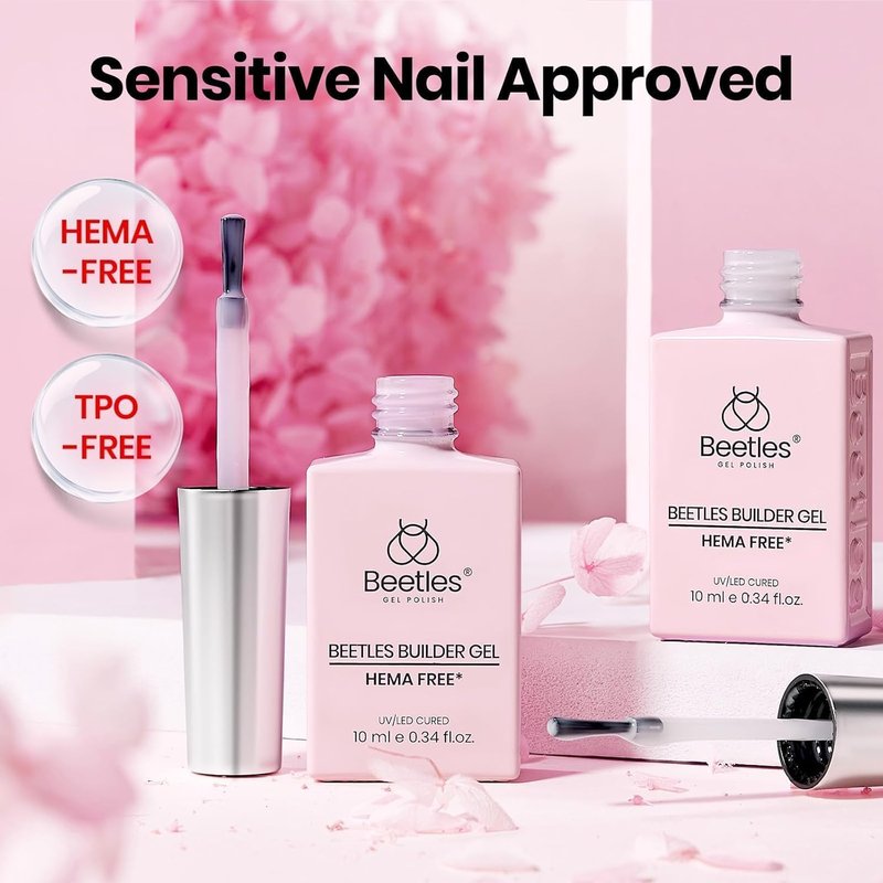 Beetles Builder Gel for Nails HEMA & TPO FREE-2 Colors Jelly Pink & White Building Gel with Nail Brush,Strengthening Nails Building Apex & Extension for Beginner DIY UV Nail Salon at Home,Soat Bloom
