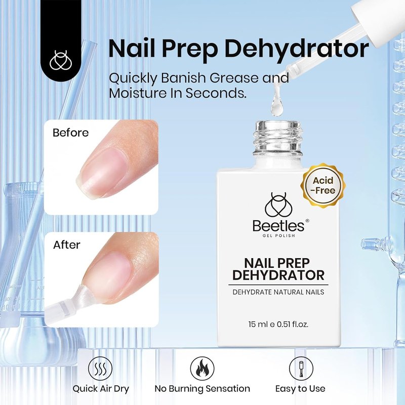 Beetles Gel Top Coat & Base Coat Set - 15ml Professional Nail Prep with Acid-Free Primer & Dehydrator