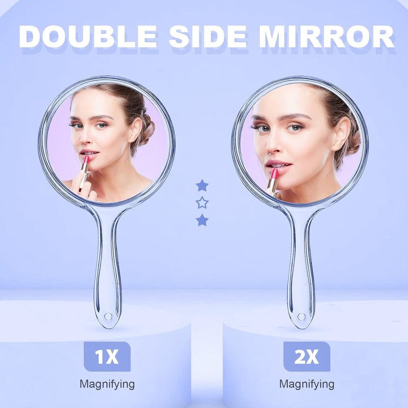 Regine Switzerland Handheld Makeup Mirror - Double-Sided 1X/2X Magnification, Rounded Blue Design
