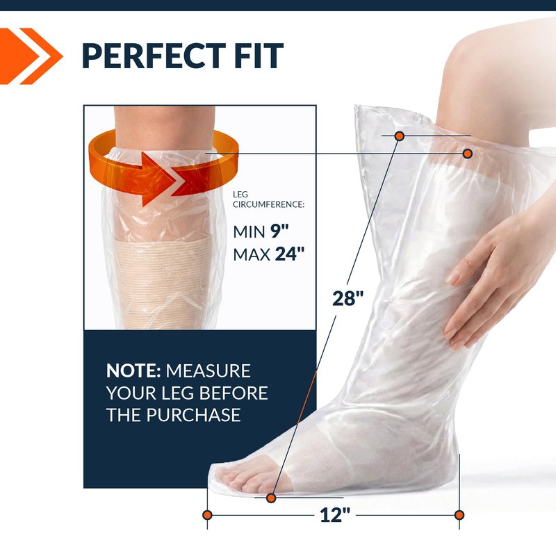 Fixic Cast Covers for Shower Leg 2 PCS - 100% Waterproof Cast Cover Bags for Showering - 28" Reusable Cast Protector for Shower Leg Adult - Plastic Seal Tight Foot Sleeve for Bandage & Wound!