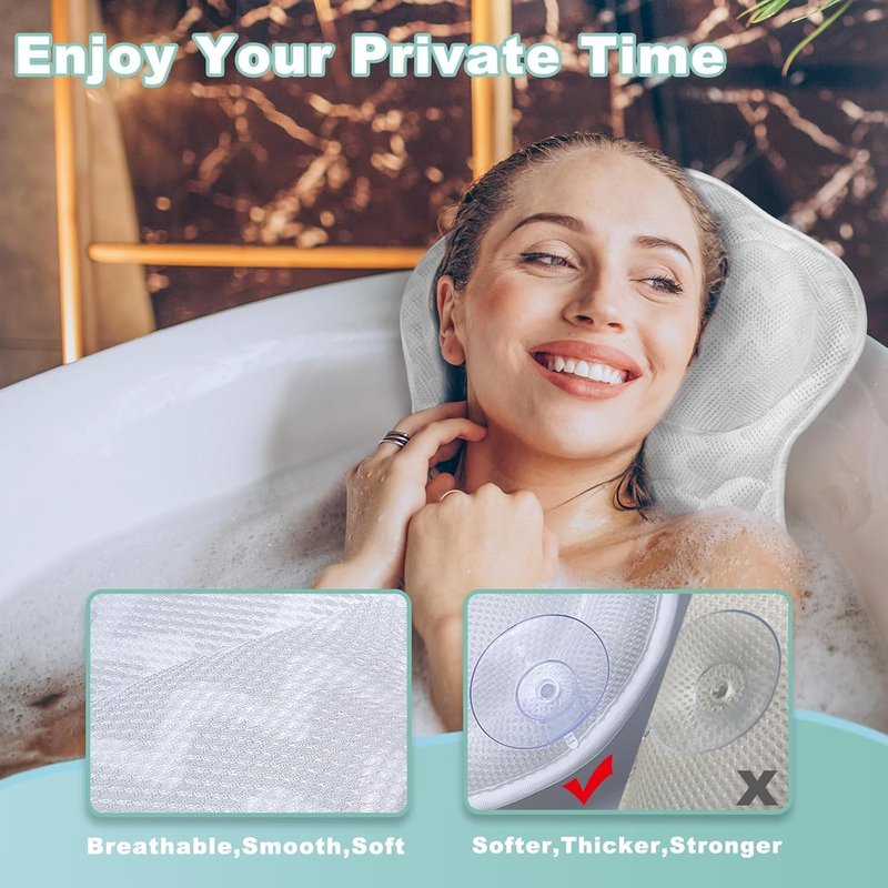 ODOX.MS Bath Pillow for Tub,Bathtub Pillow,Bath Pillows for tub Neck and Back Support,4D Mesh Fabric Strong Suction Waterproof Relaxing Headrest,Bath Accessories Spa Gifts