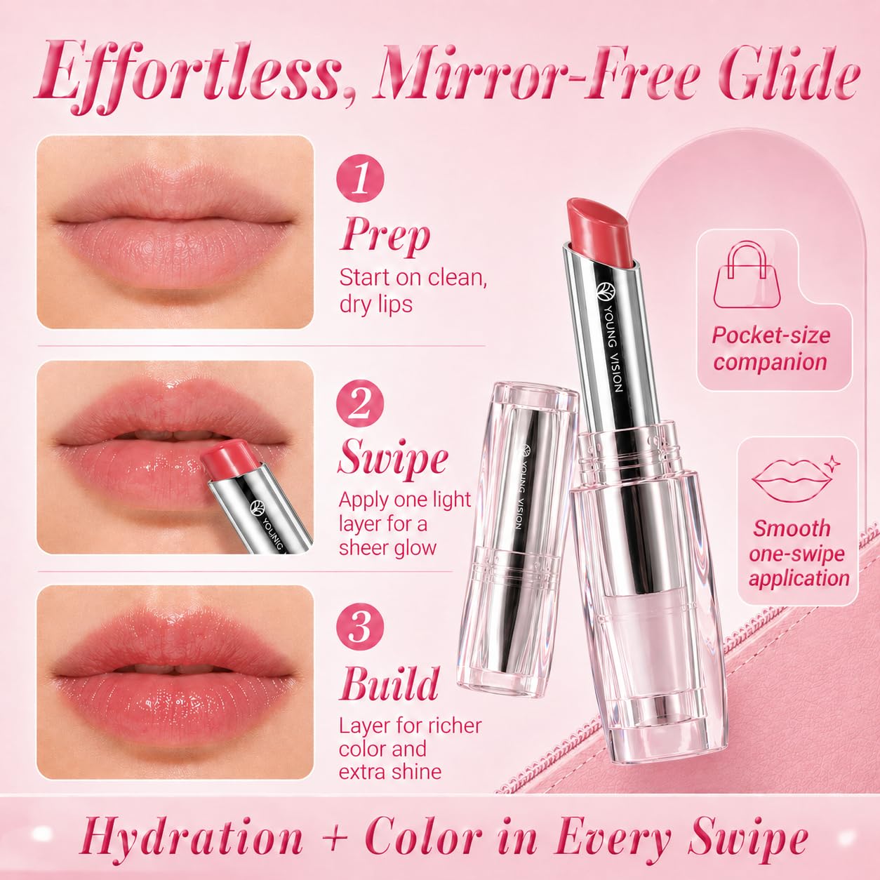 YOUNG VISION Tinted Lip Balm & Hydrating Lipstick - 8-Hour Moisture Lock Satin Finish, Warm Caramel Nude, Zero Greasy Residue, Cruelty-Free Lip Care, Warm Caramel